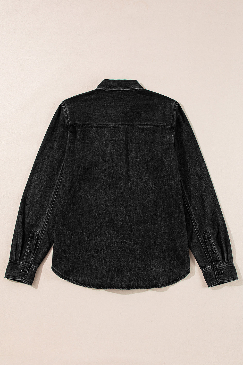 Flap Pocket Buttons Collared Jean Jacket | Black