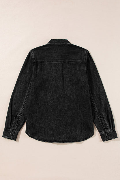 Flap Pocket Buttons Collared Jean Jacket | Black