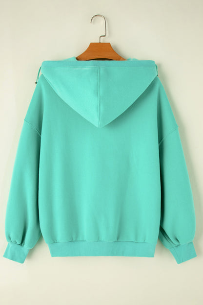 Half Zip Kangaroo Pocket Drop Shoulder Hoodie | Mint Green