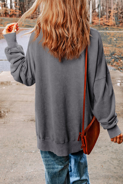 Drop Shoulder Ribbed Trim Oversized Sweatshirt | Gray