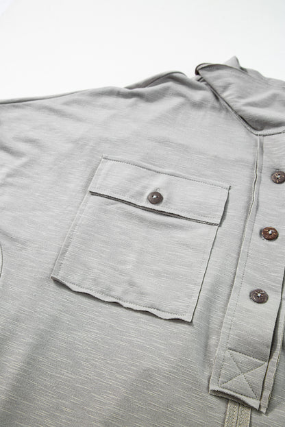 Chest Pockets Half Buttoned Collared Blouse | Light Grey