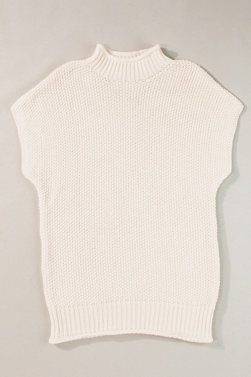 High Neck Bat Short Sleeve Sweater | Beige