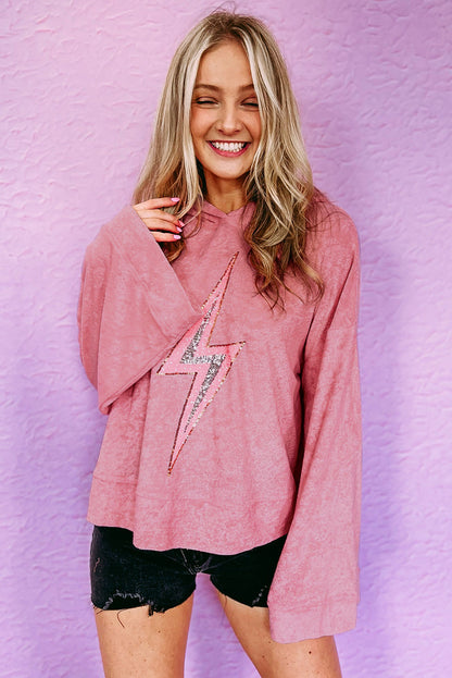 Thunder Bolt Sequin Oversized Hoodie | Pink