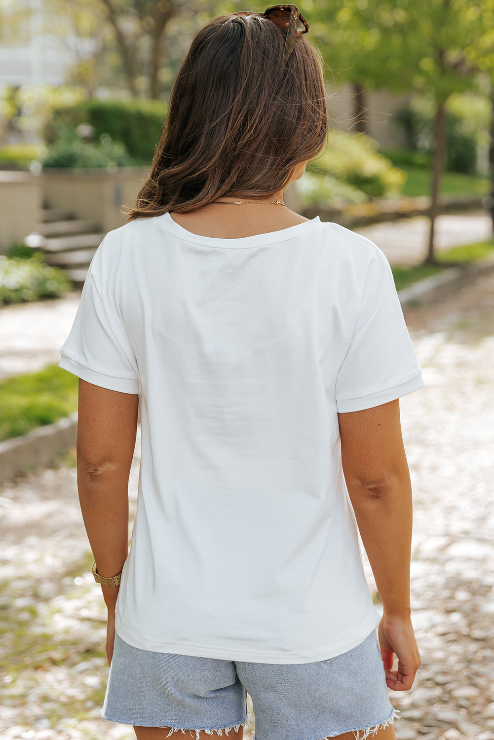 Valentine'S Day Sequined Heart Crew Neck Short Sleeve Top | White