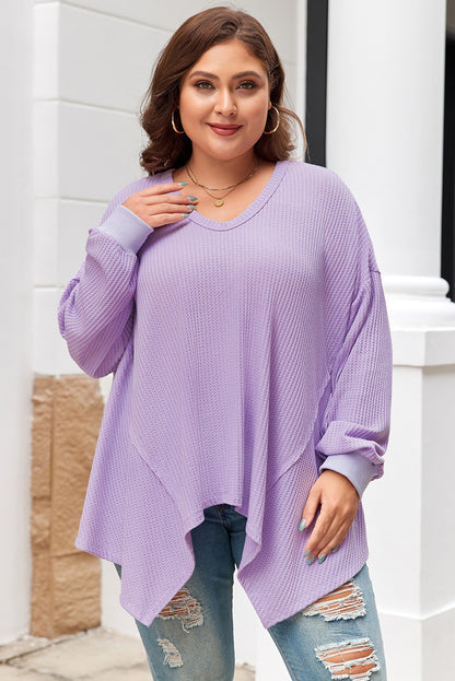 Plus Size Waffle Knit Exposed Seam Flowy Top | Orchid Petal