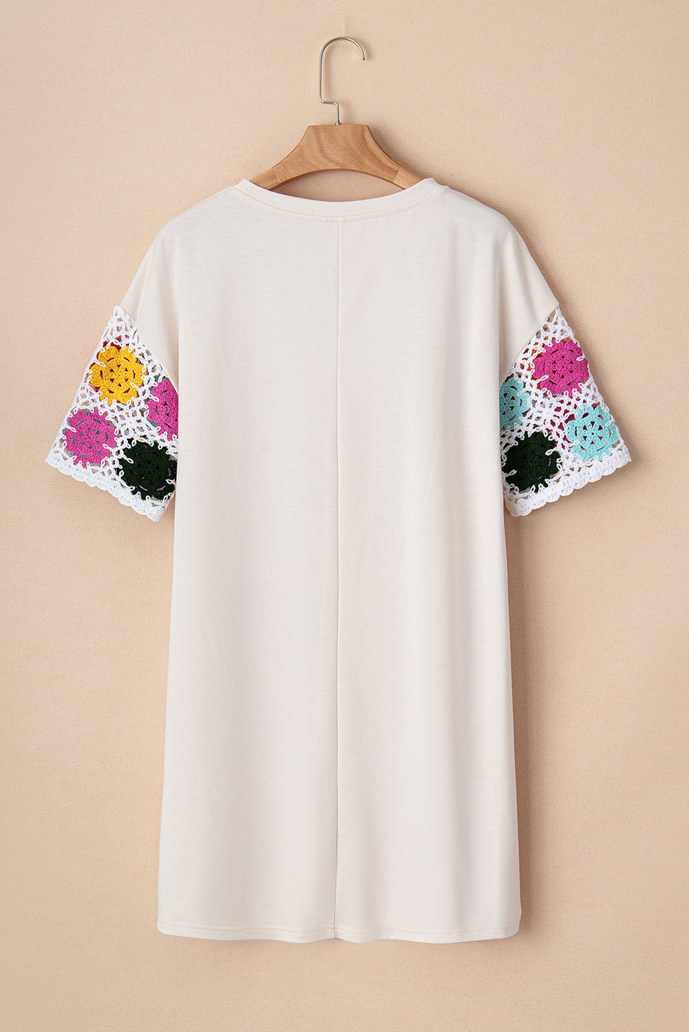 Floral Crochet Splicing Sleeve T Shirt Dress | White