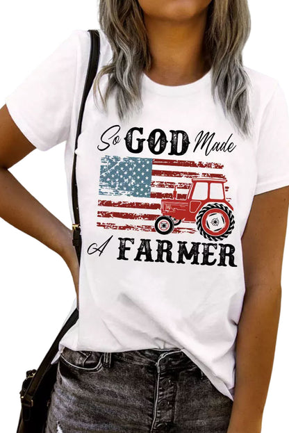 So God Made A Farmer Flag Graphic Tee | White