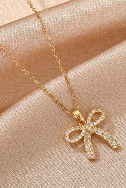 Plated Rhinestone Bowknot Pendant Necklace | Gold