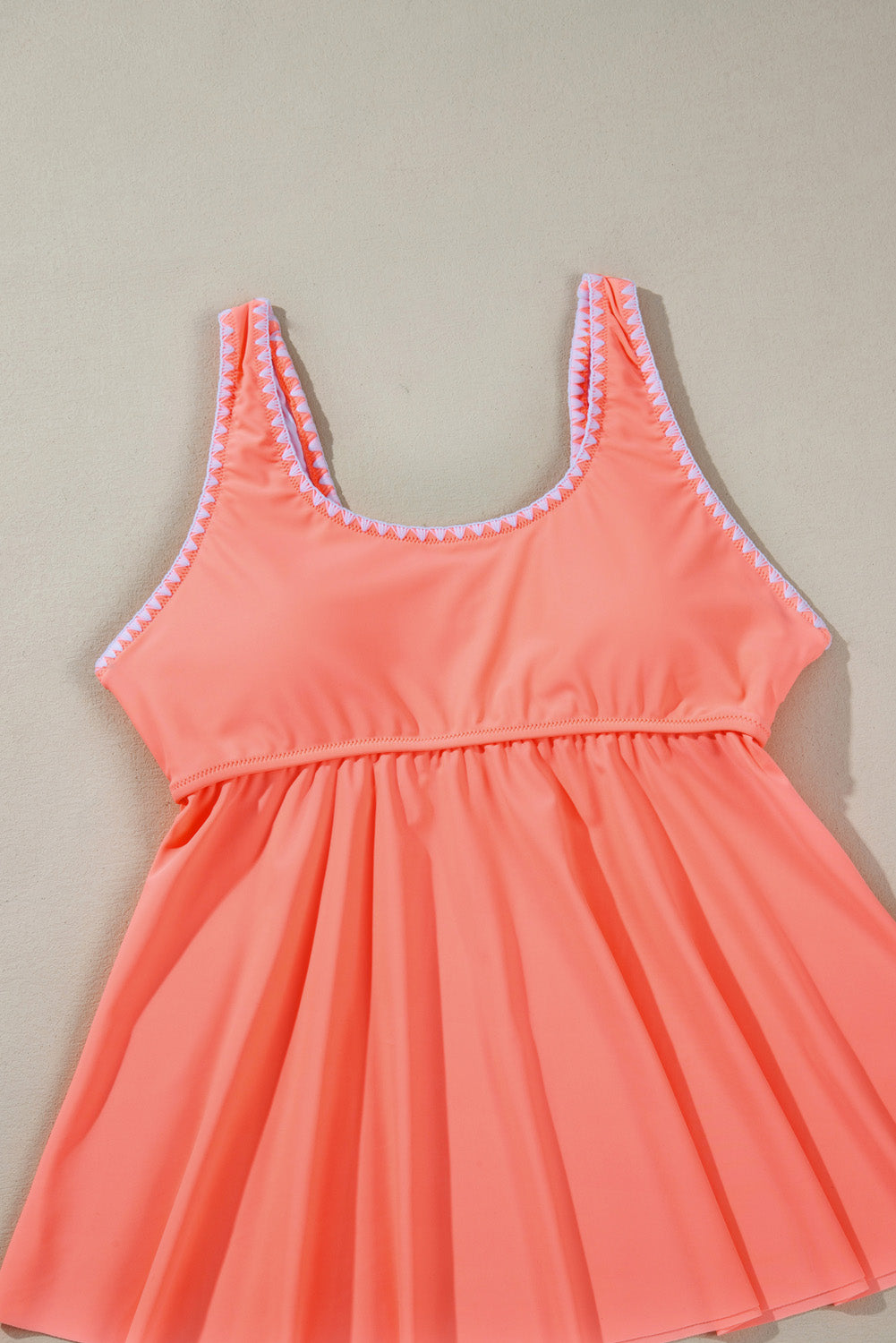 Contrast Trim Ruffled Peplum Top Tankini Swimsuit | Fresh Salmon