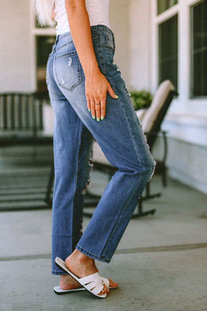 American Flag Patched Distressed Jeans | Sky Blue