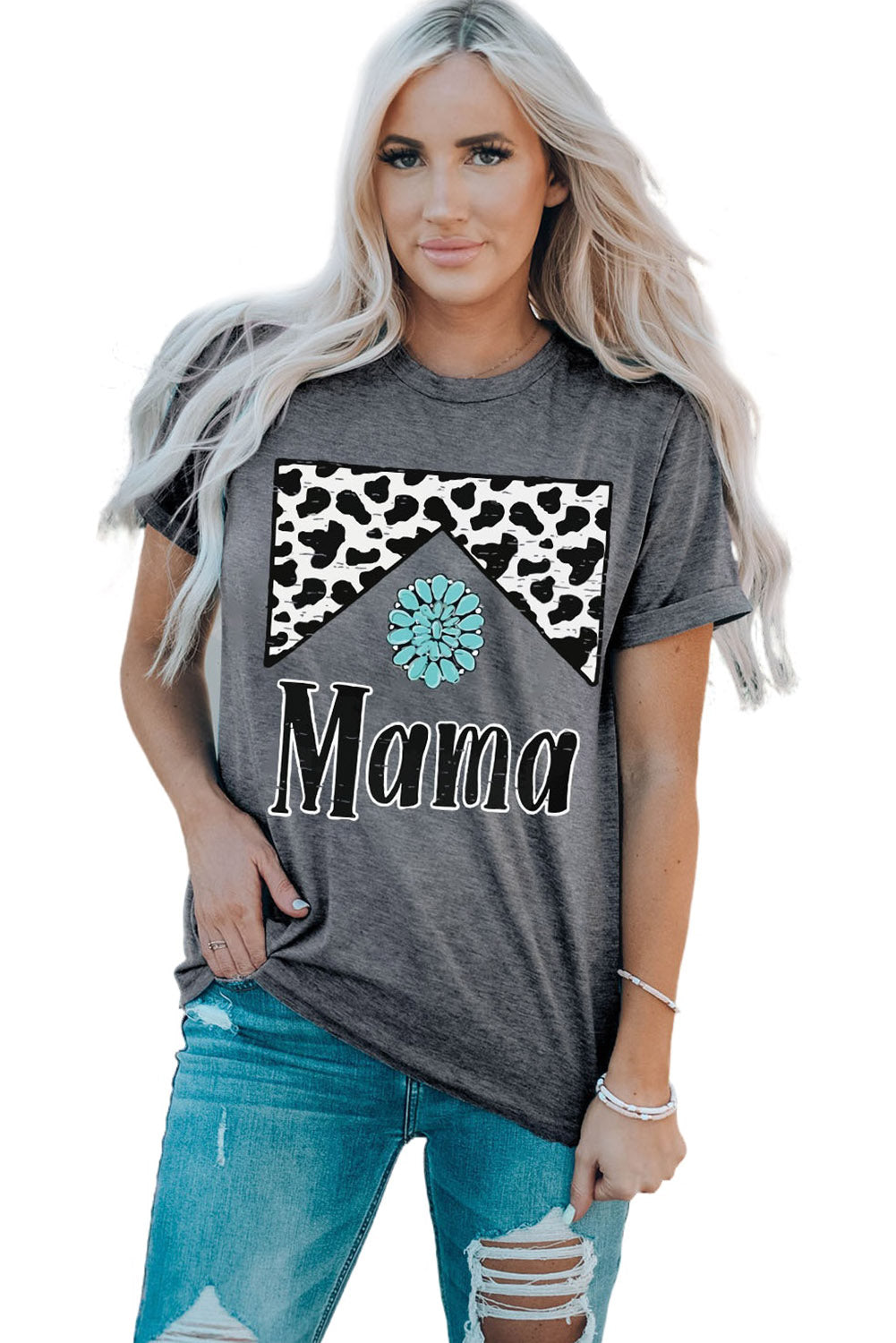 Mama Cowhide Graphic Tee | Gray