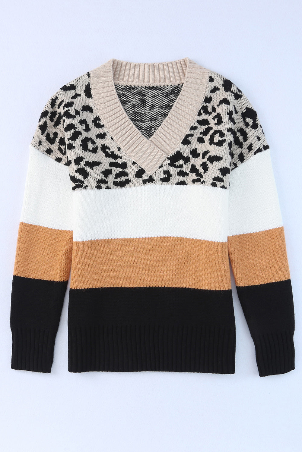 Leopard Colour Block Long Sleeve Sweater | Khaki