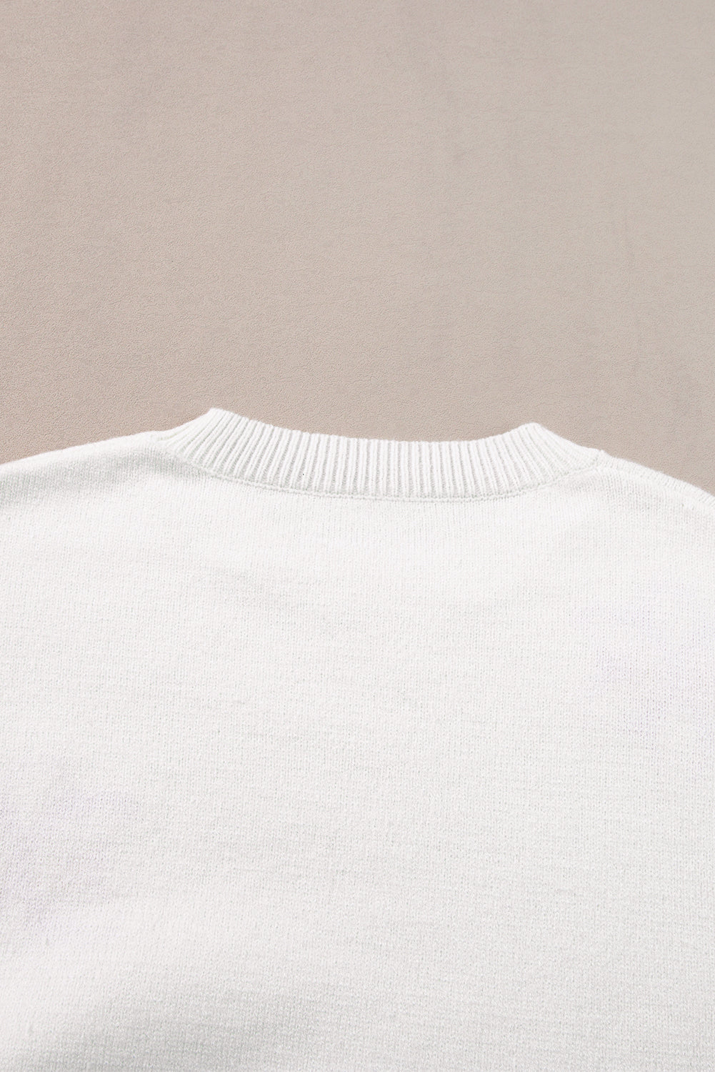 Flower Pattern Ribbed Edge Elegant Sweater | White