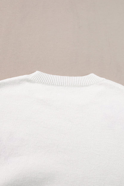 Flower Pattern Ribbed Edge Elegant Sweater | White