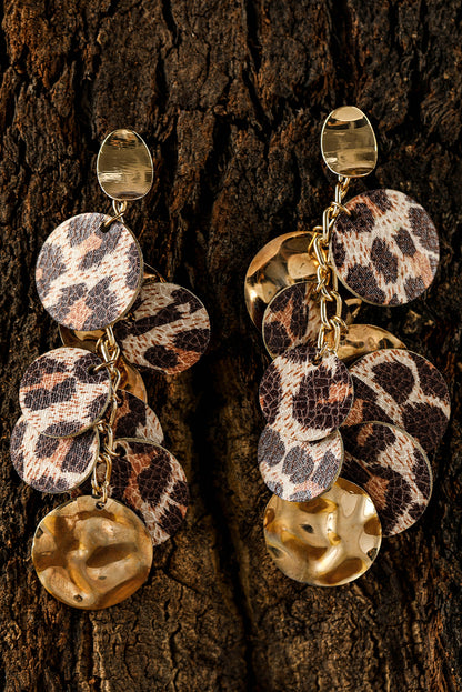 Leopard Alloy Disc Stud Dangle Earrings | Chestnut