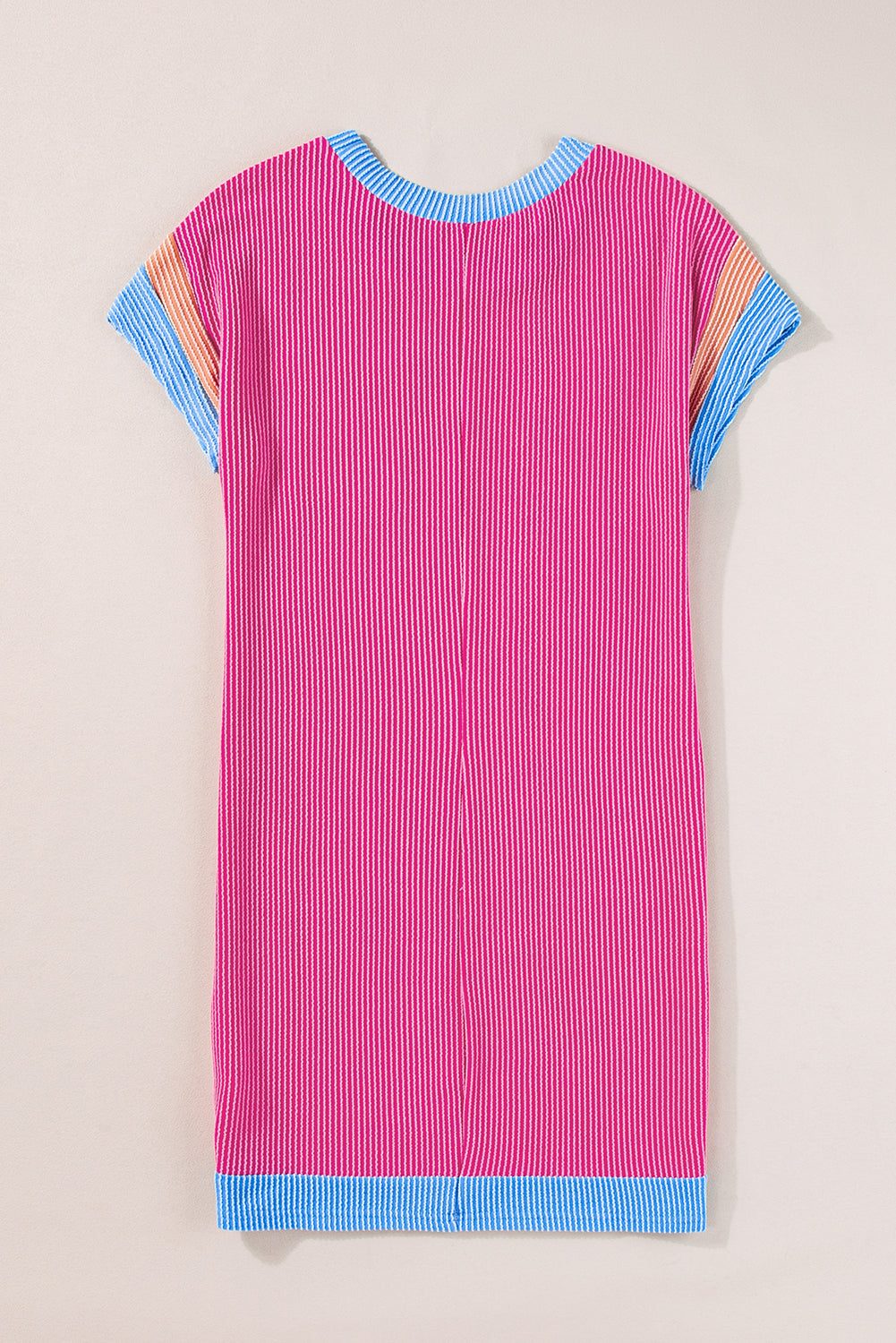 Textured Colourblock Edge Patched Pocket T Shirt Dress | Rose Red