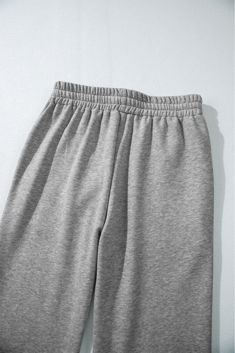 Solid Colour Fleece Lined Drawstring Waist Casual Pants | Light Grey