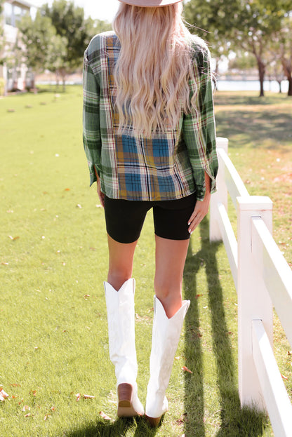 Chest Pockets Button Up Plaid Shacket | Green