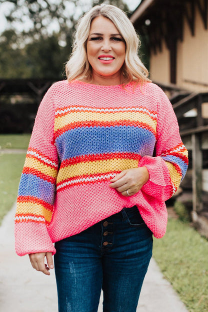 Plus Size Stripe Oversized Sweater | Pink