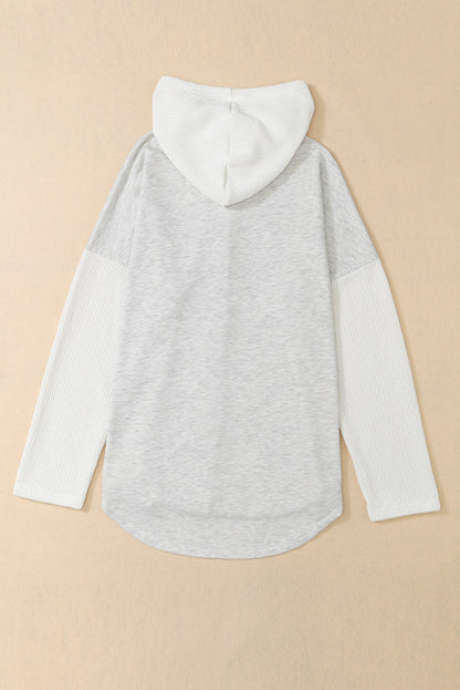 Button Up Contrast Knitted Sleeves Hooded Jacket | Gray