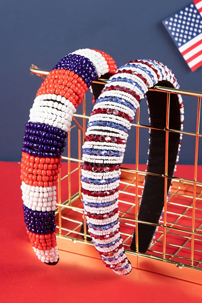 Flag Day Beaded Wide Headband | Dark Blue