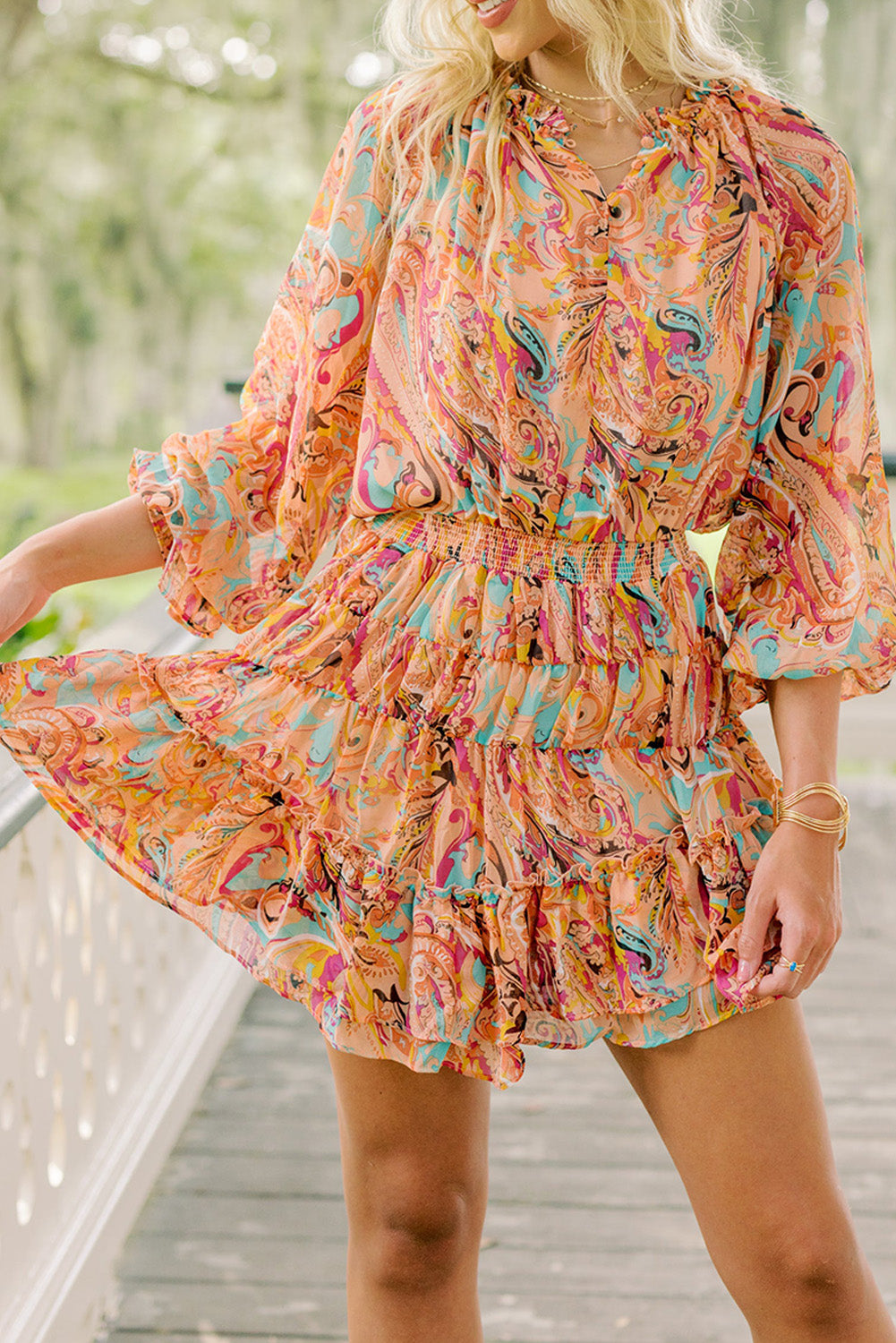 Paisley Print Frilled Mini Dress | Multicolour