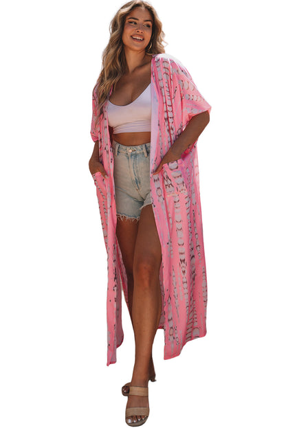 Bohemian Tie Dye Oversize Long Kimono | Pink