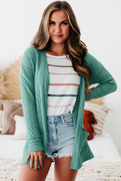 Solid Textured Open Front Cardigan With Pocket | Canton