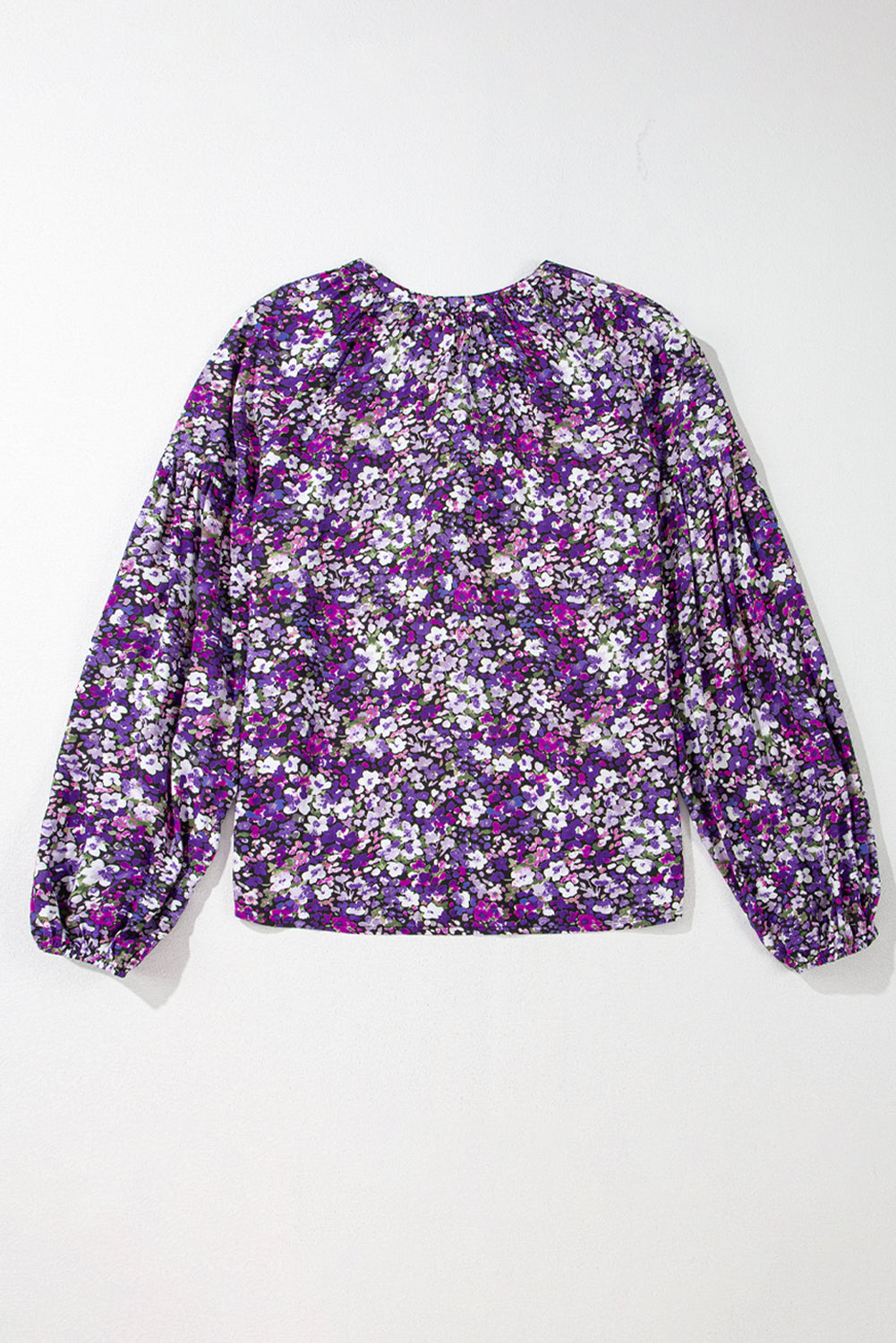 Boho Flower Split V Neck Bubble Sleeve Blouse | Purple