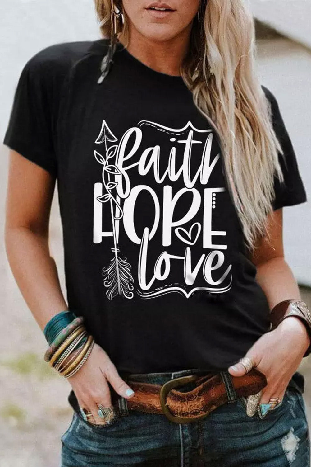 Faith Hope Love Graphic T Shirt | Black