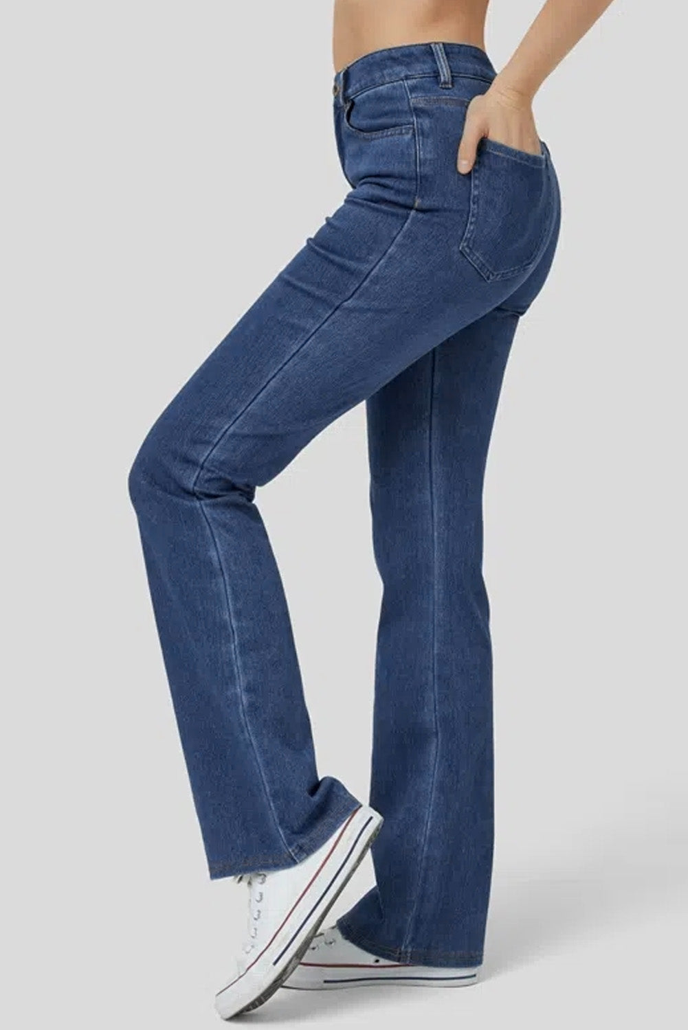 Mid Waist Stretchy Knit Casual Bootcut Jeans | Ashleigh Blue