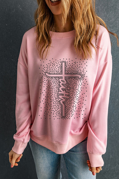 Faith Graphic Studded Pullover Sweatshirt | Pink