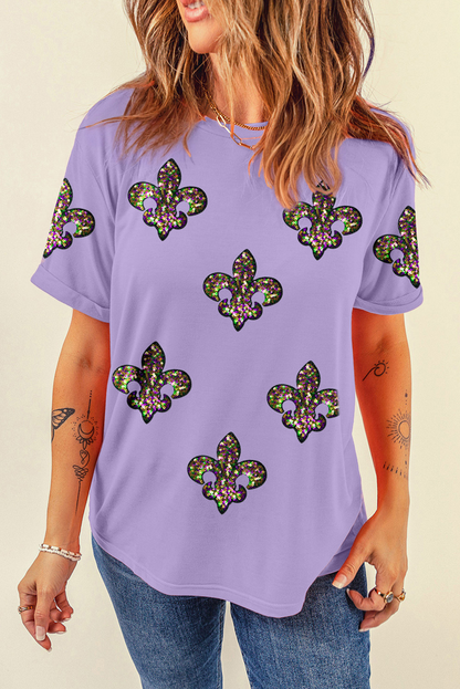 Sequined Fleur De Lis Mardi Gras Fashion Tee | Wisteria