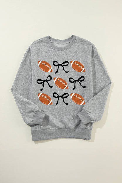 Rugby Football Bow Knot Print Crewneck Sweatshirt | Gray