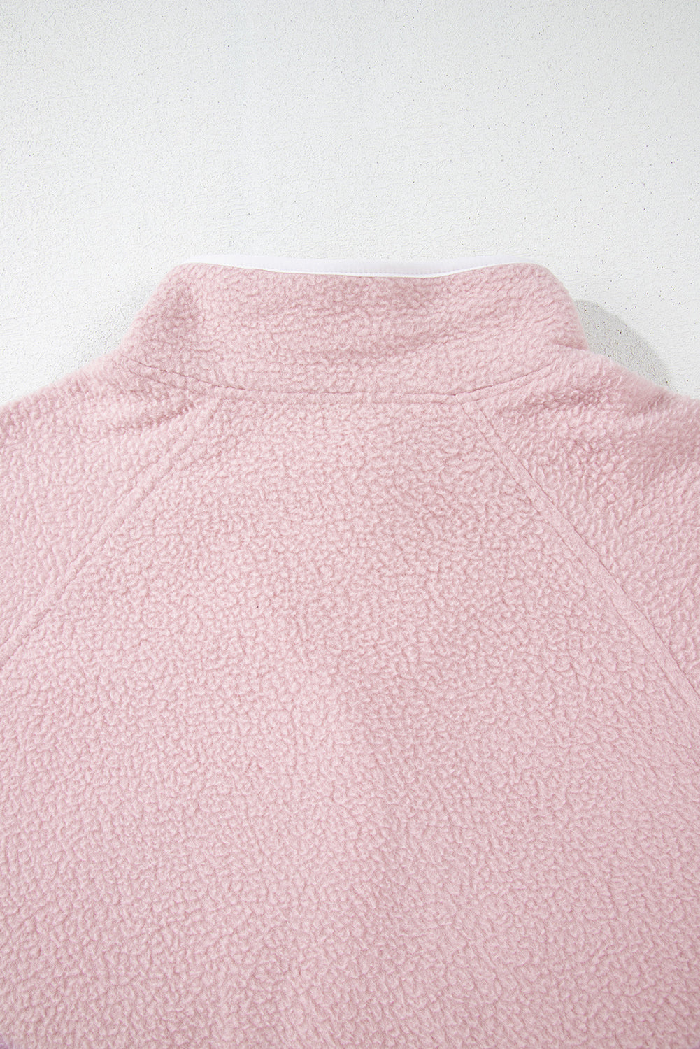 Stand Neck Half Button Zip Pocket Plush Sweatshirt | Fushia