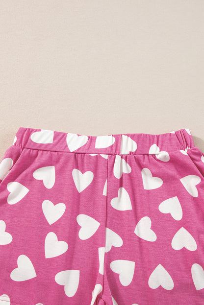 Valentine Heart Shape Print Long Sleeve Top Shorts Lounge Set | Pink