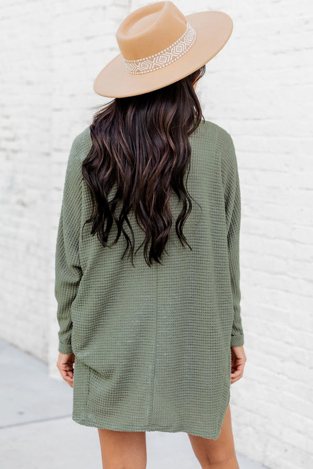 Waffle Knit Open Front Cardigan | Laurel Green