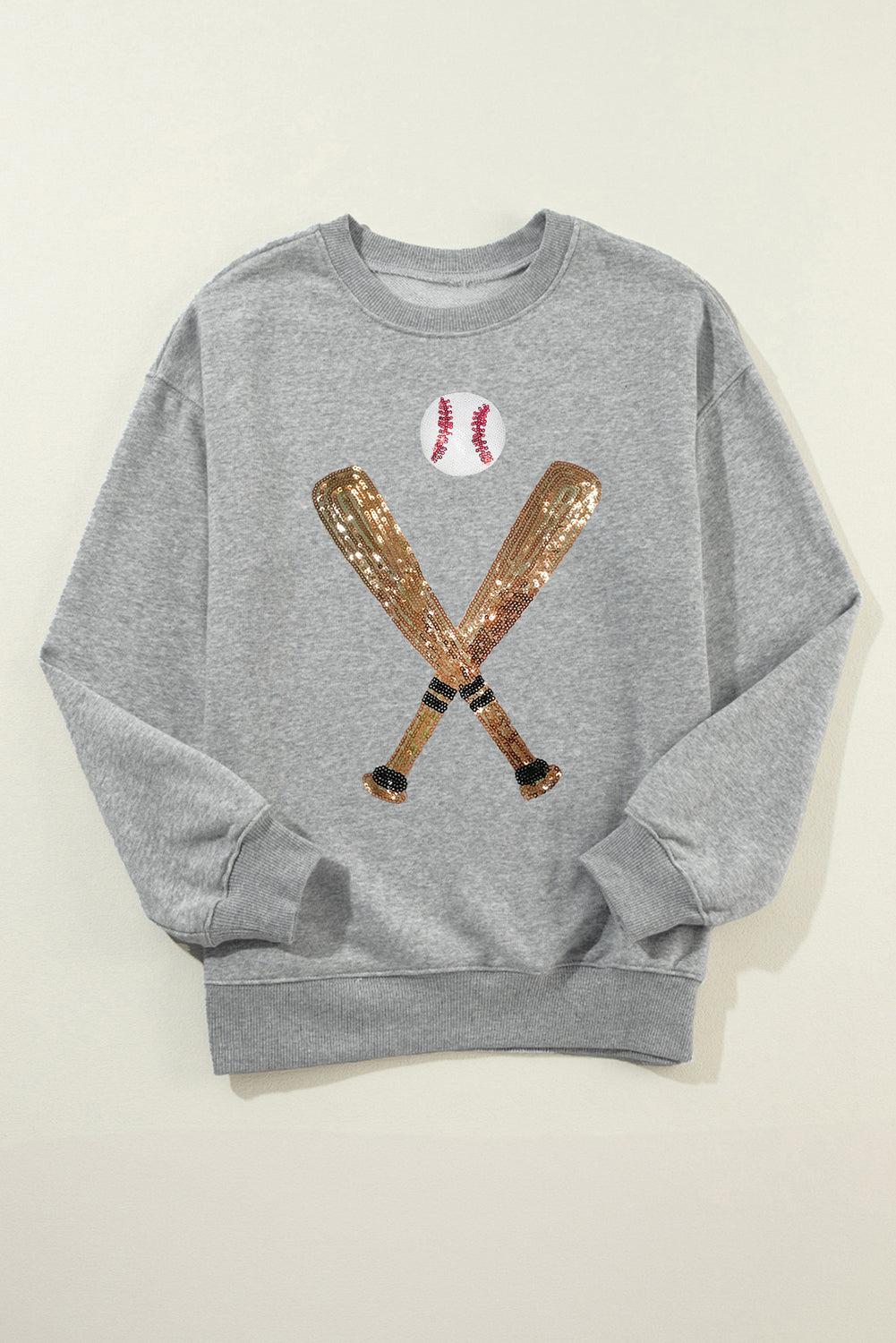 Sequin Baseball Graphic Crewneck Game Day Sweatshirt | Gray