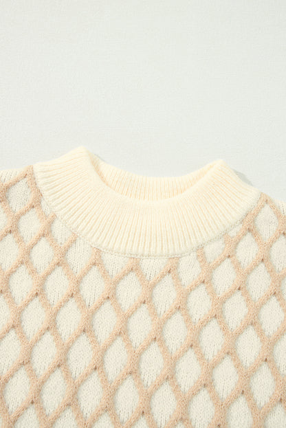 Diamond Knit Drop Shoulder Loose Sweater | Oatmeal