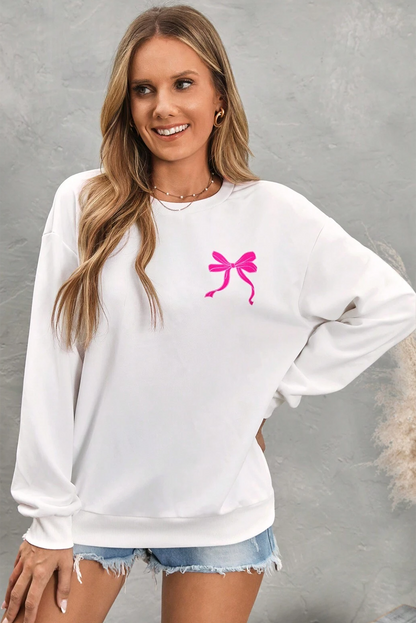 Sweet Bow Printed Valentines Graphic Sweatshirt | White