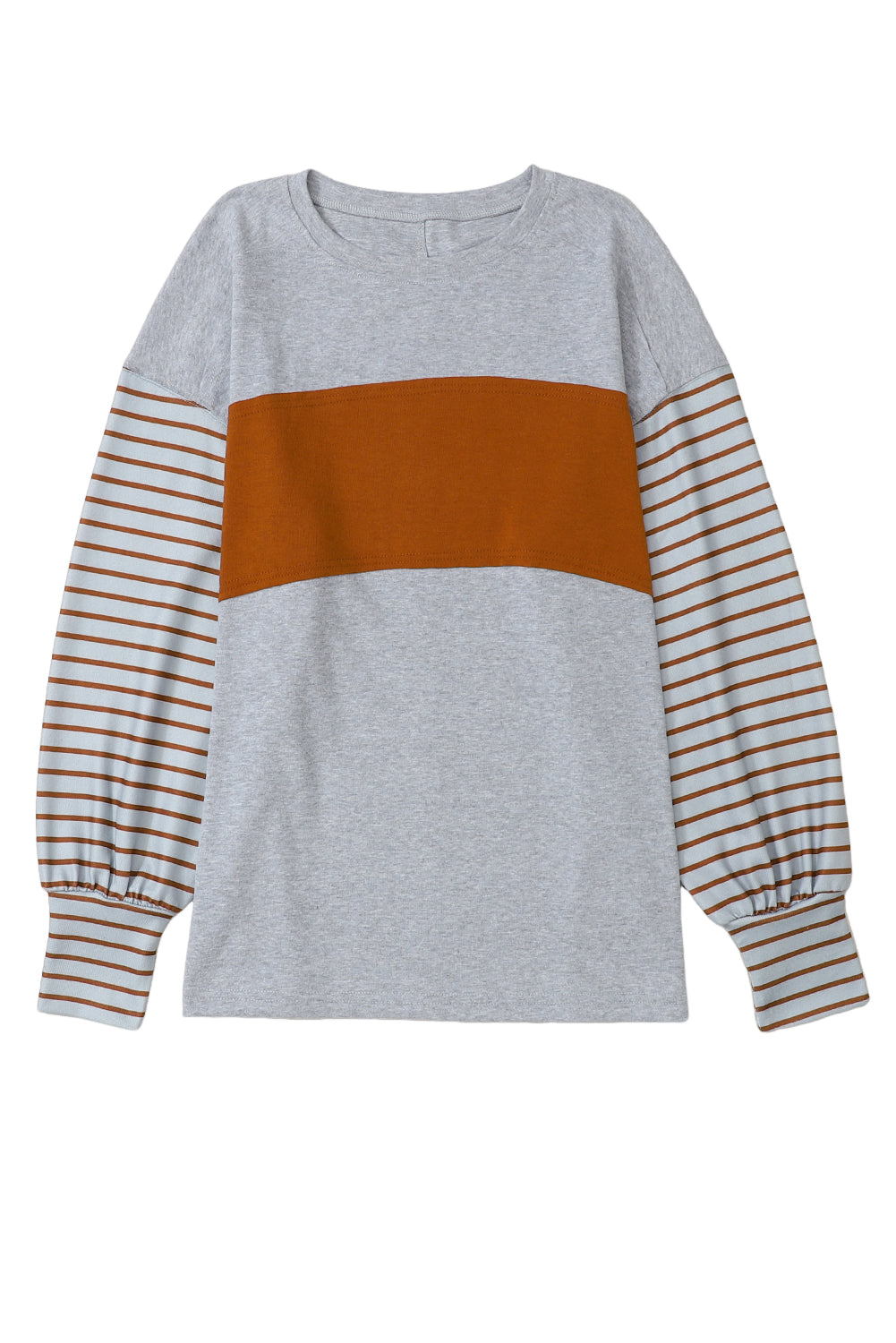 Colourblock Striped Bishop Sleeve Top | Gray