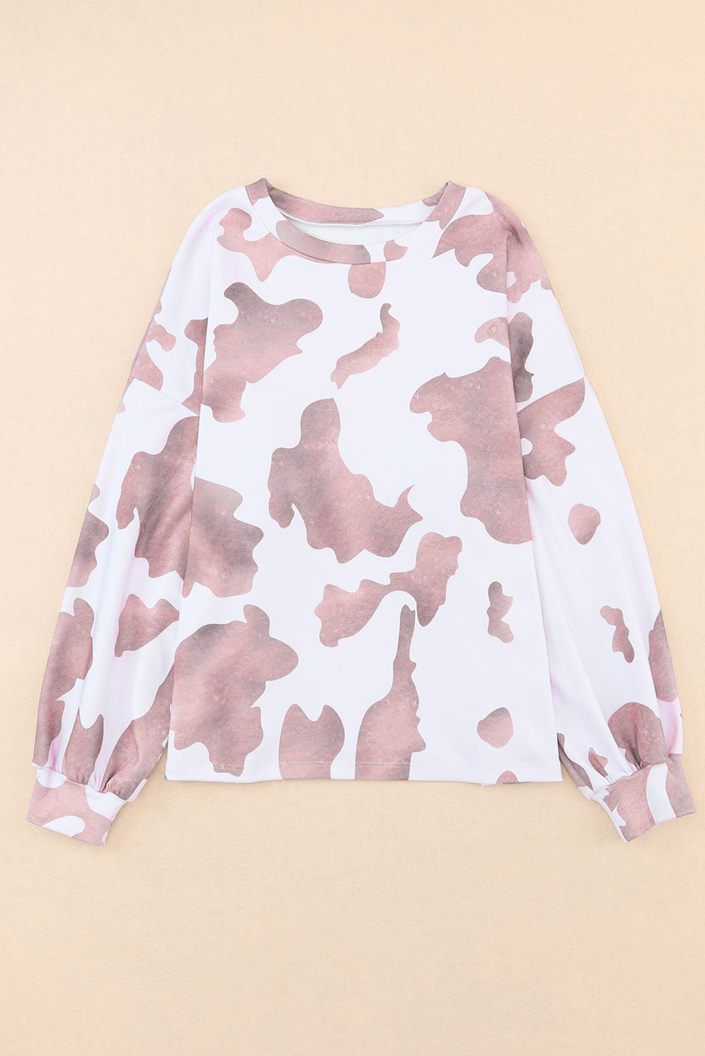 Cow Spots Print Drop Shoulder Puff Sleeve Sweatshirt | Brown