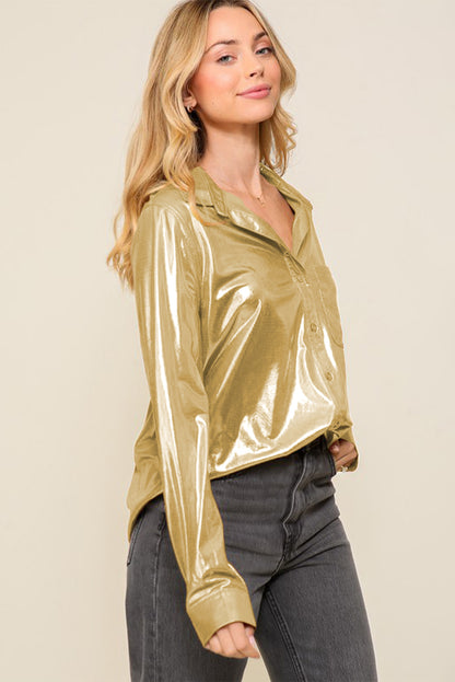 Metallic Luster Chest Pocket Shirt | Gold