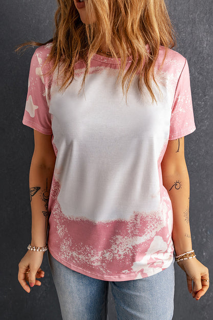 Tie Dye Colour Bleached Short Sleeve T Shirt | Pink