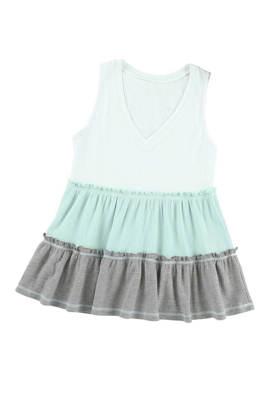 Ruffled V Neck Colour Block Tank Top | Green