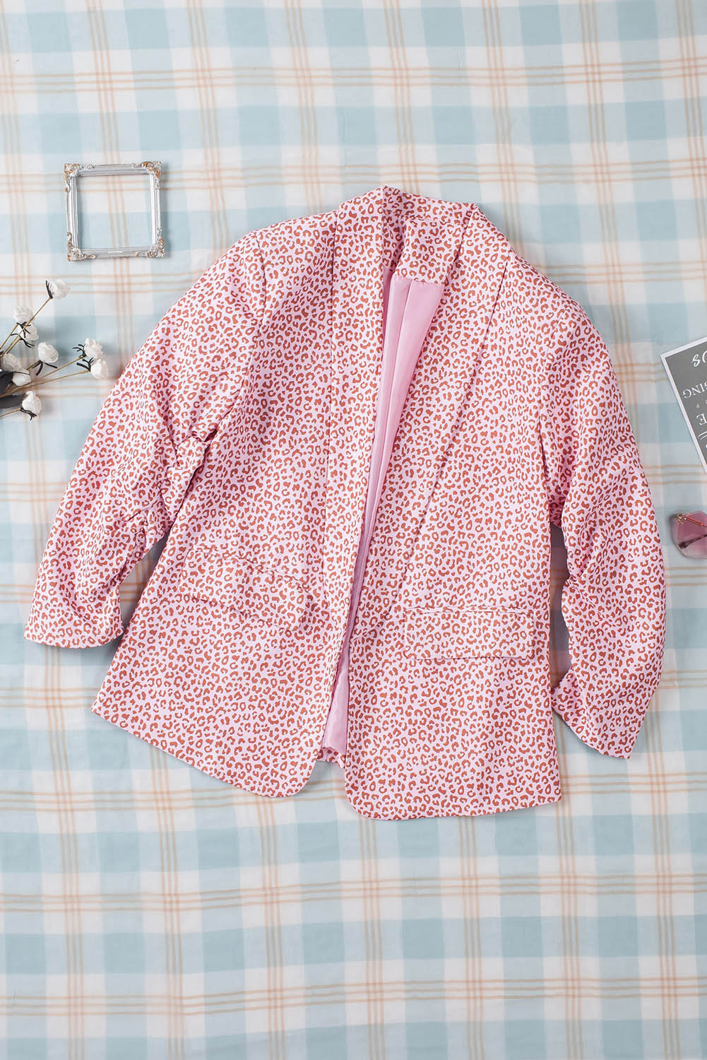 3/4 Sleeve Leopard Blazer | Pink