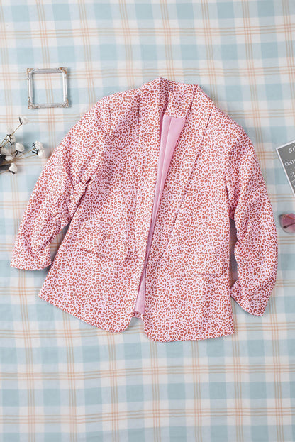 3/4 Sleeve Leopard Blazer | Pink