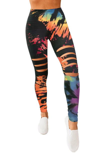 Tie Dye Hollow Out Fitness Activewear Leggings | Multicolour