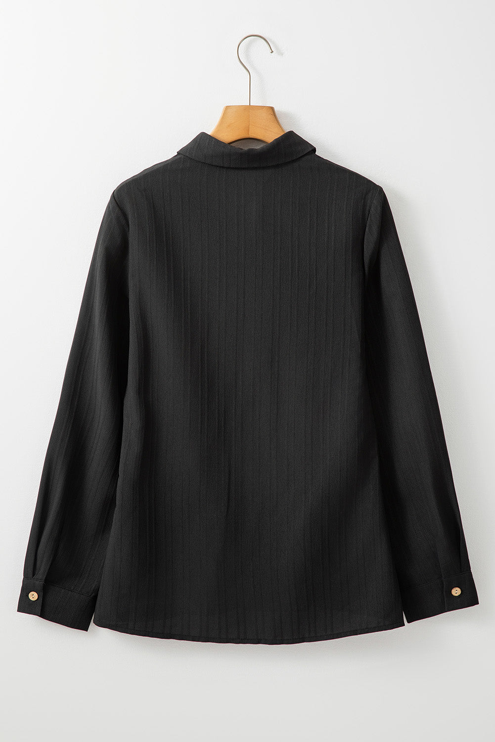 Solid Colour Textured Buttoned Turn Down Collar Shirt | Black