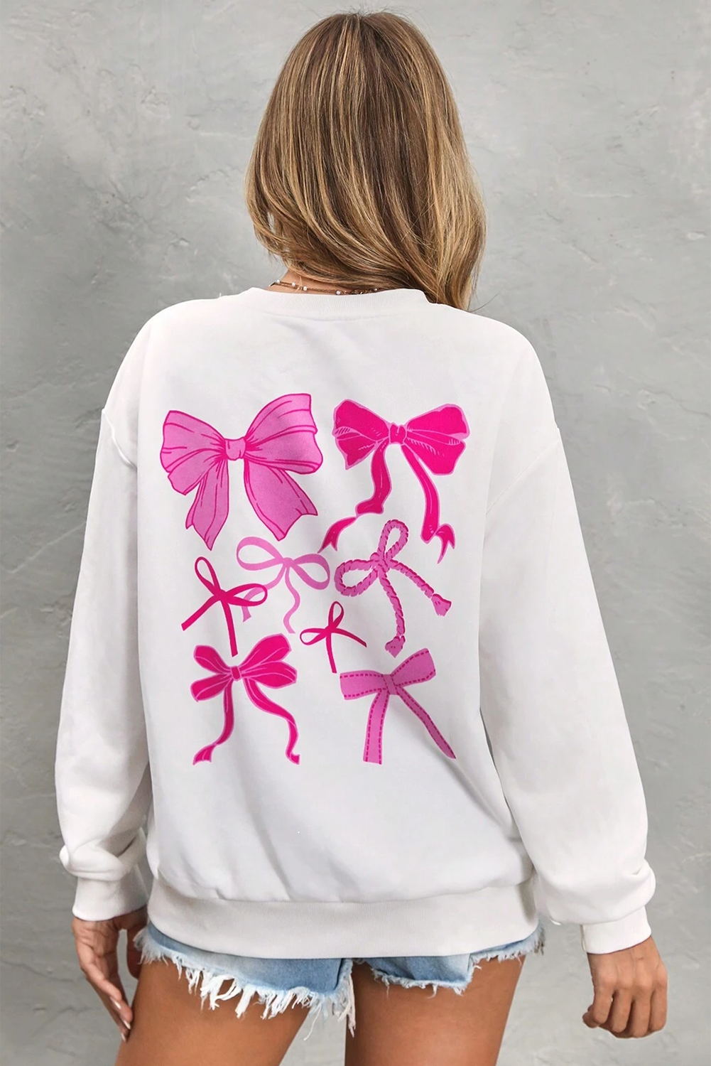 Sweet Bow Printed Valentines Graphic Sweatshirt | White